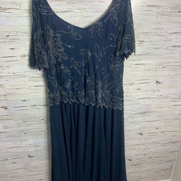 J KARA Floral Beaded Navy Chiffon Dress 22W blue - Picture 7 of 8